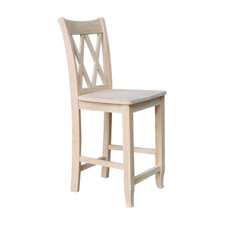 International Concepts Double X-Back Counter Height Stool, 24" Seat Height, Unfinished S-202